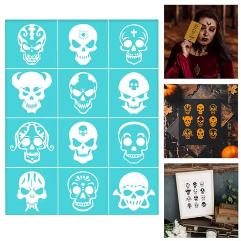 BEUNITONE 2 Stück Totenkopf Druckschablonen Skelett Malvorlagen Siebdruckvorlage Totenkopf Muster Schablone Für Heimwerker Basteln Malen Spray Scrapbooking