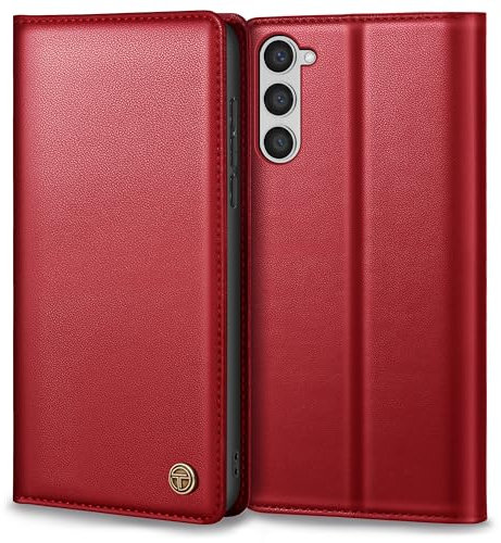 Handyhülle für Samsung Galaxy S23 Premium Lederhülle mit Schutzfolie, Standfunktion, Kartenfach - Klappbare Wallet Hülle in Rot
