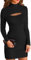 ELFIN Mini Robe Moulante côtelée à Manches Longues et col Montant pour Femme Couleur Unie Noir, XL