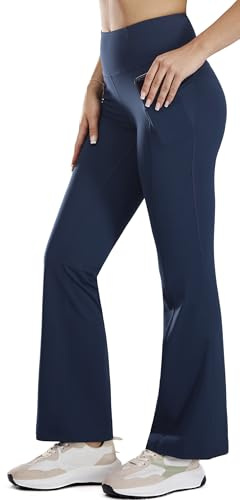 PERSIT Bootcut Yoga Pants for Women High Waist Flared Leggings with Pockets Wide Leg Bottom Bootleg Workout Gym Casual Flare Womens Work Trousers UK - 31 Inches Pageant Blue L