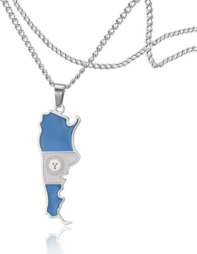 SIPURIS Collar con colgante de mapa de Argentina de acero inoxidable con bandera colorida de Argentina, joyería personalizada, Acero inoxidable, No es una piedra preciosa