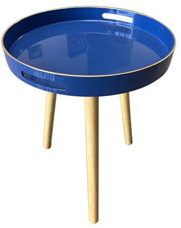Simmer Stone Round Indoor Side Tables with Detachable Wooden 3 Legs, Versatile Tray Table, Perfect For Round Coffee Table Tea, and Relaxation Time 17.7 Inch (Blue)