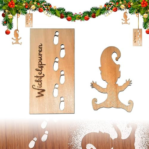 FYZSJWL Wichtel Schablone 2 Stück, Fußabdrücke & Wichteltür Zubehör, Weihnachten Wichtel Schablone, Fenster & Wand Dekoration