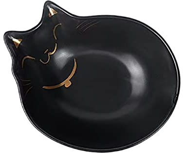 Parliky Gamelle pour Chat Céramique Motif Chat Bol pour Manger Et Boire Noir pour Animaux De Compagnie