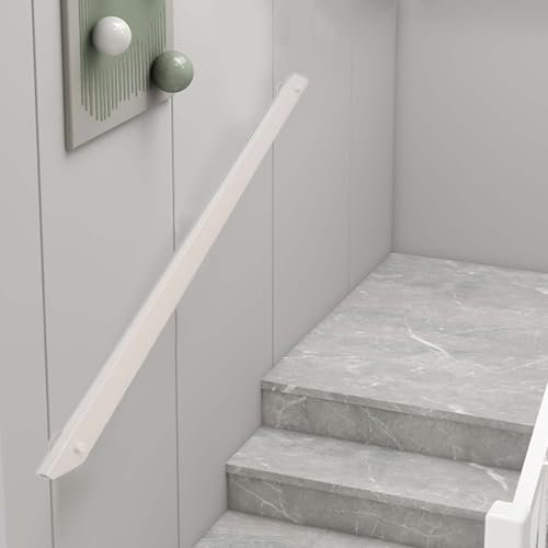 Corrimano in Legno per Scale Ringhiere, Passamano per Scale in Legno Antiscivolo con Staffe, Asta di Sostegno per Corridoio a Muro Kit Completo, Casa Loft Interni Passi Per Anziani (bianco, 80cm)