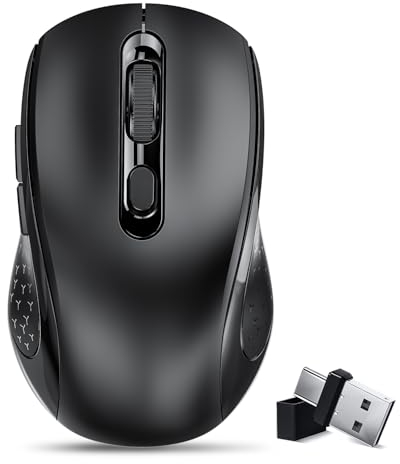 Lveheay Kabellose Computer Maus mit BT5.0 und USB-A & USB-C 2in1 Dualer Empfänger, Bluetooth-Maus Leise, wiederaufladbar- kompatibel mit TypeC und USB-Port-Geräten/MacBook Pro/Air/iPad/Laptop,schwarz