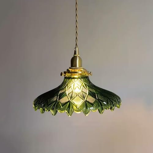 Moderne Lampe à Suspension Luminaire Lampe de Plafond à Suspension en Verre Vert à Grandes Fleurs Dorées Lustre Vintage pour Table de Salle à Manger Chambre à Coucher Ferme Restaurant Bar