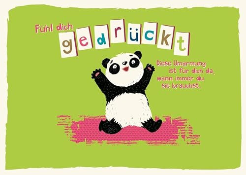 Freundschafts-Postkarte Panda-Umarmung - Illustration mit Spruch, Trost & Liebe, Farbenfrohe Aufmunterungskarte im Cartoon-Stil, Niedliches Geschenk
