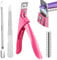 Pink Precision Acrylic Nail Clippers - Stainless Steel Comfort Grip with Magnets, Double Sided File and Steel Push Rod