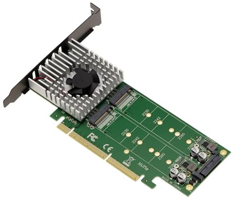 Kalea-INFORMATIQUE Doppelseitige PCIe 3.0 16x Controller-Karte für 4 SSD M.2 NVMe M Key (M2 NGFF) mit Zwangsbelüftung. ASM2824 CHIPSATZ.