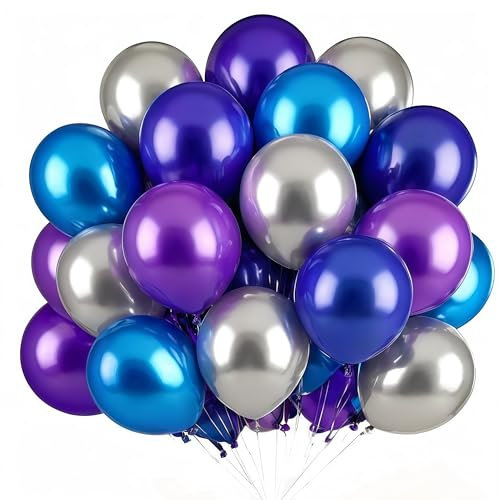 Palloncini viola, 12 pollici, viola verde e nero, palloncini con coriandoli blu metallico, per ragazzi e ragazze, tema mostro, compleanno, baby shower