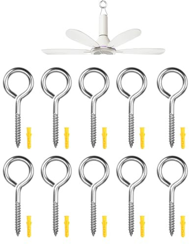 10 viti a occhiello in acciaio inox, viti a occhiello M6 x 80 mm, viti ad anello, ganci ad anello, viti con filettatura in legno, per amache, tende da sole, poltrone sospese, sedie a dondolo, cavo