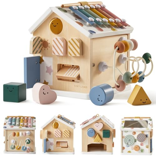 Tiny Land 9-in-1 Wooden Activity Cube, Educational Toy for Toddlers