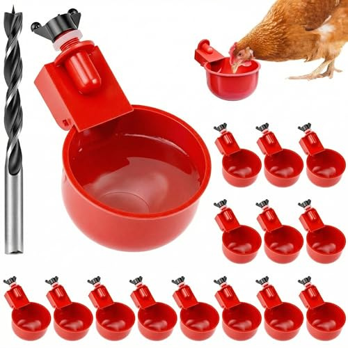 QWORK® 16 PCS Automatic Poultry Drinkers, 6.5cm Diameter - Chicken Water Dispensers with Drill for Easy Installation