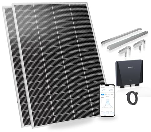 SUNSHARE Ray Lite 400W Balkonkraftwerk mit Halterung – Leichtes, vormontiertes Komplettset mit 800W Mikro-Wechselrichter & Solarpanel – Geeignet für verschiedene Balkone – Plug & Play | Komplettset: 2x 200 W N-TOPCon-Module, ≥25 %, leicht & Plug & Play, hagel-/windgetestet, WLAN/App, bis 1200 W erweiterbar