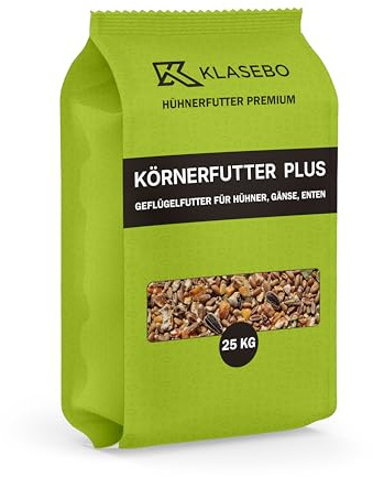 KLASEBO Körnerfutter Plus, Geflügelfutter Premium 25 kg für Hühner, Gänse, Enten, gentechnikfrei Ergänzungsfutter für Legehennen