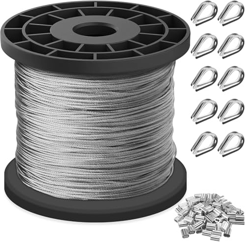 Filo Stendibiancheria Esterno Acciaio Inossidabile 304 100m x 1.5mm con 100 Anelli Aluminium, Cavo Stendere il Bucato Resistente per Piante Arrampicanti, Recinzioni Giardino, Appendere Lamp & Quadri