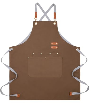 Delantal de Lona Impermeable, DElantal de Chef Cocina Profesional, DeLantal Hornear con Espalda Cruzada Ajustable, DELantal de Barbacoa Hombres Mujeres, DELAntal de Trabajo con 4 Bolsillos