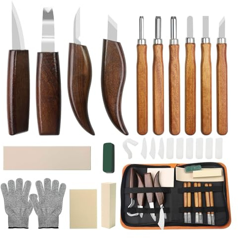 PEAKTOP Kit Intaglio Legno 17 Pezzi, Set di Attrezzi per Lavorare il Legno | Coltelli per Intaglio Fai da Te per Principianti e Appassionati di Bricolage Adulti