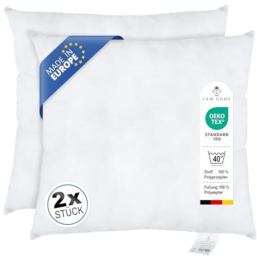 FAM Home Kissenfüllung 45x45 cm (2er Set) Sofakissen Dekokissen 315g | Ideal als Innenkissen & Füllkissen für Zierkissen: Mittelfest, hypoallergen und maschinenwaschbar. Perfekte Form für Bezüge.