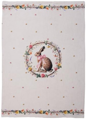 Clayre & Eef Geschirrtuch Hase & Rosen Pink Baumwolle 70x50 cm