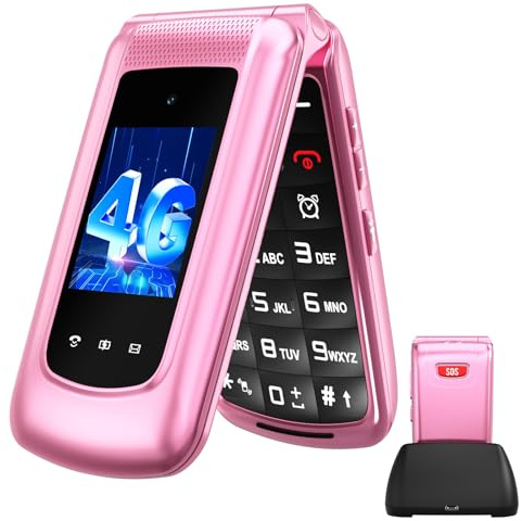 4G Seniorenhandy Klapphandy Ohne Vertrag, Dual-SIM Rentner Handy mit Großen Tasten, Sprachansage, Ladestation, Flip Senioren Handy mit SOS Notruffunktion | 2,4+1.77 Zoll Dual Farbdisplay | Kurzwahl