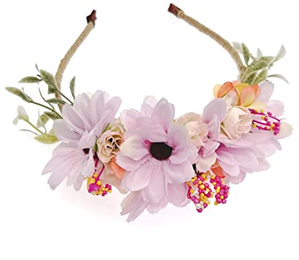JZK Hellviolett-rosa Lila Gänseblümchen Blumenkranz Blumen Haarband Blumenstirnband, für Mädchen Frau Braut Brautjungfer, für Hochzeit Geburtstag Party Festival