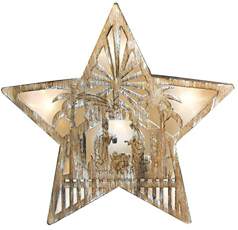 Wooden 24cm Christmas Light Up Decoration - Star Nativity