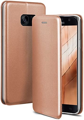 ONEFLOW Business Case für Samsung Galaxy S7 Handyhülle klappbar mit Standfunktion, Klapphülle Flipcase Cover Dünn, PU Leder Hülle mit Kartenfach, 360 Grad Schutzhülle, Rosegold