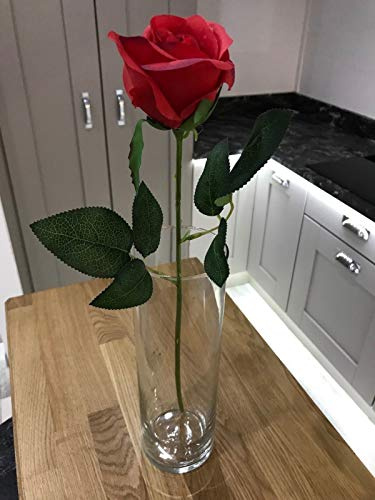 Best Artificial 45cm Single Rose Silk Flower Stem Wedding Home Garden Arrangement (1, Ruby Red)