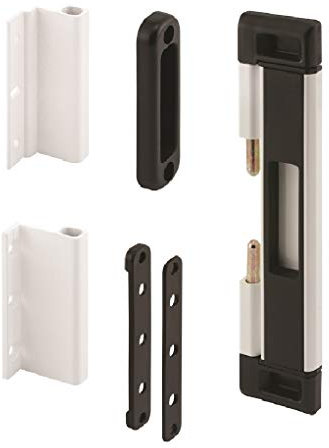 Prime-Line U 11037 Cerradura de seguridad para puerta de patio, 8 pulgadas de altura total, barra de acero, superficie (1 kit), blanco/negro