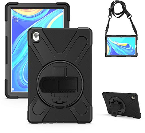 Gerutek Custodia per Huawei MediaPad M6 10,8 2019, rotazione a 360°, tracolla regolabile per Huawei MediaPad M6 10.8, Nero