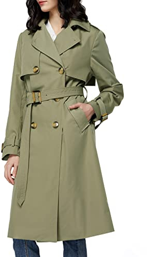 Orolay Femme Mi-Long Trench-Coat à Double Boutonnage avec Ceinture Printemps Automne Manteau Le Vert L