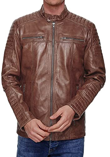 Tazzio Herren Jacke Lederjacke Echtleder Leder Biker Übergangsjacke 19709 (Braun, XXL)