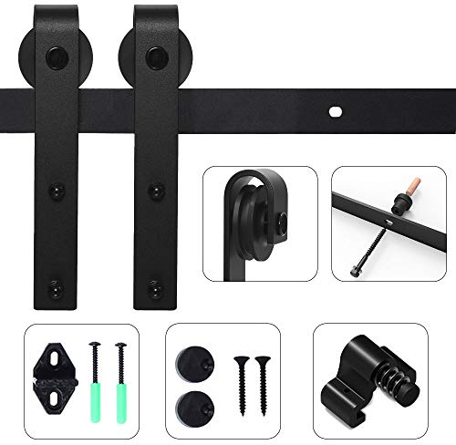 TSMST 213CM Schiebetürbeschlag Set, Schwarzes Schienenset passend für eine einzelne Holztür, J-Form