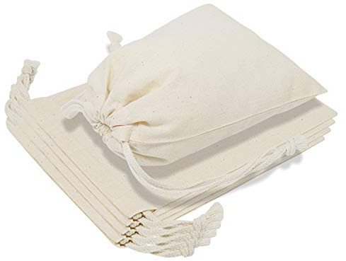 TOPDesign 10-Pack 10” x 12” Reusable Produce Bags, Muslin Bags with Drawstrings for Shopping & Storage, 100% Natural Cotton Bags, Washable, Biodegradable, Food Safe