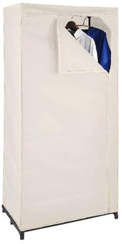 1a-Handelsagentur Buri Textil Kleiderschrank beige mit Kleiderstange Stoffschrank Faltschrank Garderobe