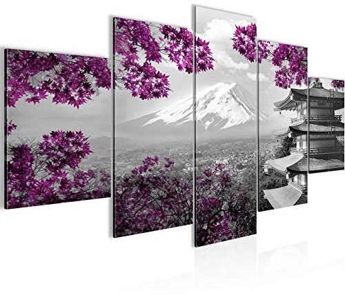 Runa Art Bild Wohnzimmer Schlafzimmer Japan 5 Teilig Landschaft Rosa Grau Wandbilder auf Vlies Leinwand 009153b