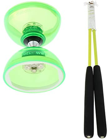 sharprepublic Diabolo en Caoutchouc ABS Lumineux à Double Extrémité de Qualité Professionnelle avec Ficelle de Manche - Vert