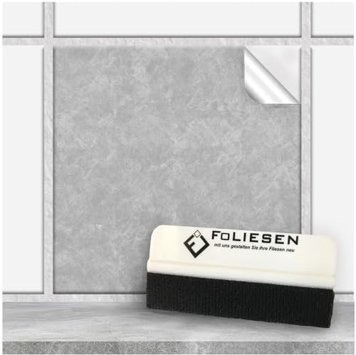FoLIESEN Fliesenaufkleber 20x20 cm für Bad, Küche, Badezimmer - Fliesen-Folie selbstklebend - 200 Klebefliesen + Rakel, .:Shades of Grey - 20x20 cm