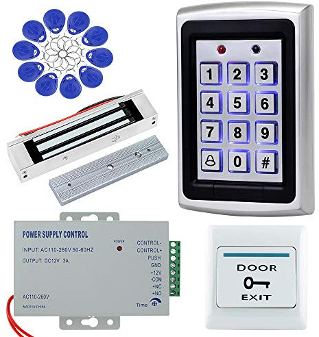 CIFY Kit controllo accessi, 1000 utenti Tastiera in metallo 125KHz + Serratura magnetica elettrica 180KG + Alimentatore DC12V 3A + Pulsante di uscita porta + 10 portachiavi ID RFID 125KHz