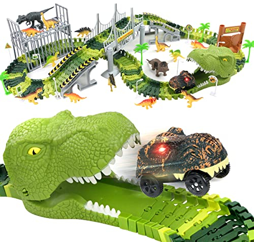 TONZE Circuit Voiture Enfant Dinosaure Jouet Enfant 3 Ans Garçon Fille Circuit Voiture Electrique Jeu Cars Jouet 3 4 5 6 Ans Garçon Cadeau 3 4 5 6 Ans