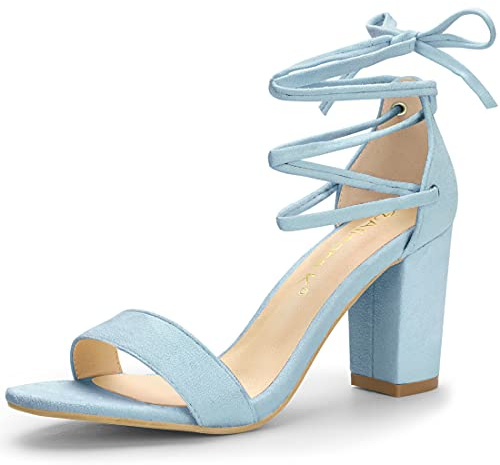 Allegra K Women's Lace Up Strappy Heels Sky Blue Chunky High Heels Sandal 8 M US