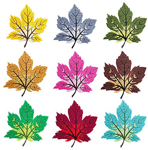 9 Piezas Parche de Hoja de Arce, Motivo De Apliques Bordados, Pegatinas de Apliques, Decoración de Apliques Bordados, Parche de Tela, para Camiseta Mochila Zapatos Bolsos