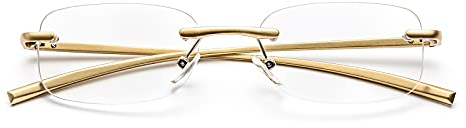 ZUVGEES Randlos Metall Blaulichtfilter Lesebrille für Herren und Damen mit Federscharnier Lightweight Anti-blaue Computerbrille (Gold, 2.50)