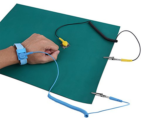 Antistatik-Set ESD für Elektronik-Reparatur mit Handschlaufe, Erdungskabel, Silikon-Matte 30x40cm, Krokodilklemme, Temperaturbeständig bis 380°C