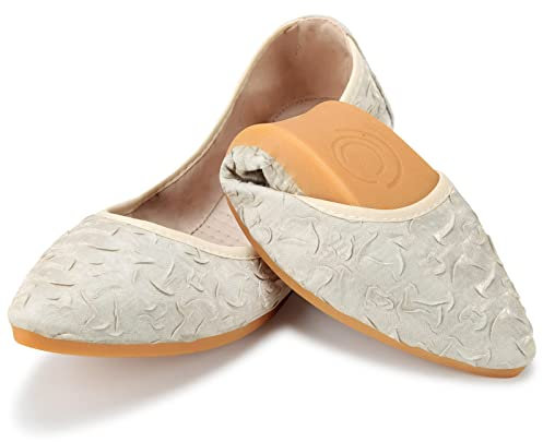 MACHSWON Womens Fold up Pumps Ladies Slip On Loafers Casual Womens Dressy Black Wrinkle Ballet Flats(Apricot, Size 7.5)