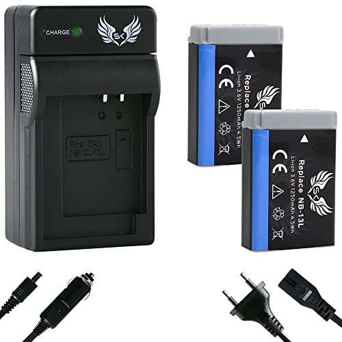 2X SK Akku Ersatz für Canon NB-13L 1250mAh + Charger für PowerShot G1 X Mark III / G5 X G9 X Mark II / G7 X Mark II - III SX720 HS SX730 HS SX740 HS