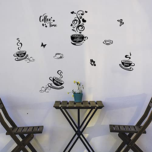 SUPERDANT Kaffee Wandsticker Koffein Wandaufkleber Coffeeshop Wandtattoo Kaffe Bar Vinyl Wandsticker Koffein Kaffeetassen DIY Wanddekor Für Küche Kaffe Bar Kaffee Shop 50x30cm