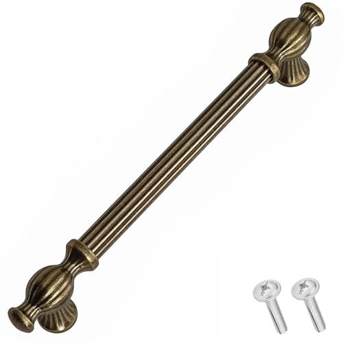 Decoranddecor Verna Traditional T-bar Antique Style Cabinet Pulls Drawer Handles Zinc (224mm Hole Center, Antique Brass)